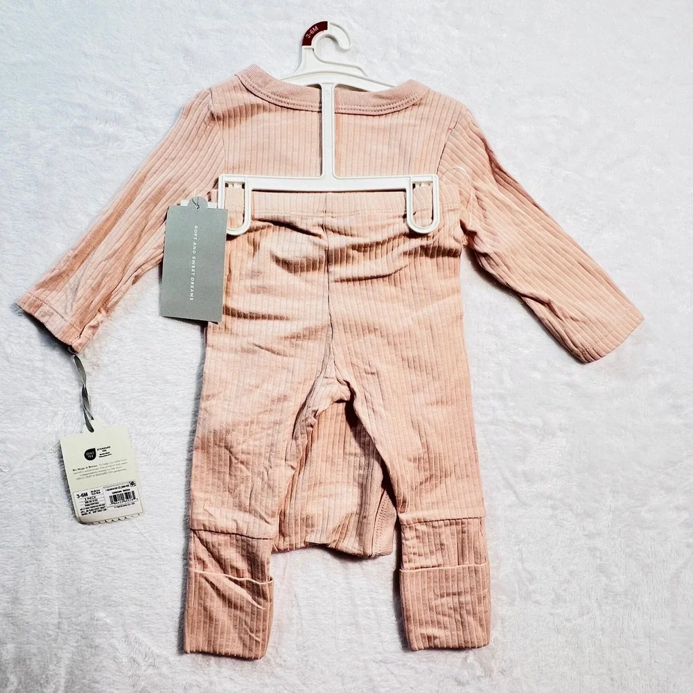 Cloud Island Baby Girls Pink Ribbed Modal Bodysuit Leggings Set 3-6M New